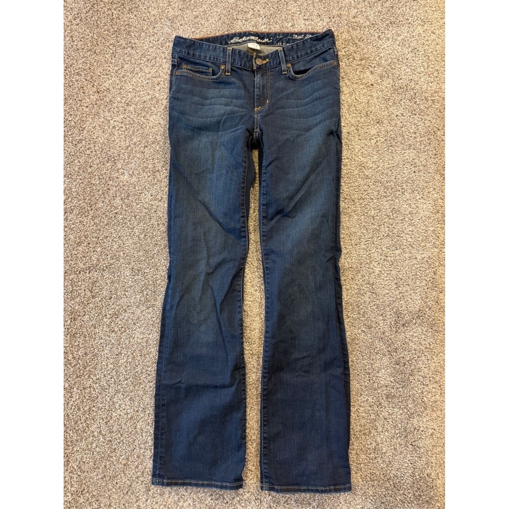 Eddie Bauer Jeans‎ Womens 4 Blue Truly Straight Bootcut Dark Wash Stretch Denim
